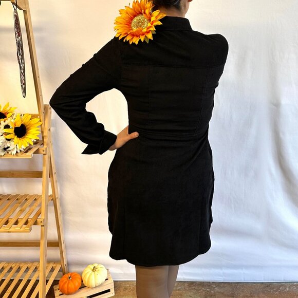 Black Corduroy Button Down Dress - Picture 3 of 4